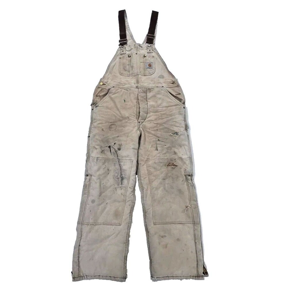 Vintage 90s Carhartt 34x30 THRASHED Distressed Double Knee Quilt Bib Overall's